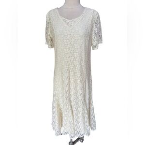 Y2K Blair Off White Cottagecore Floral Lace Drop Waist w/Slightly Flared Hem Dre